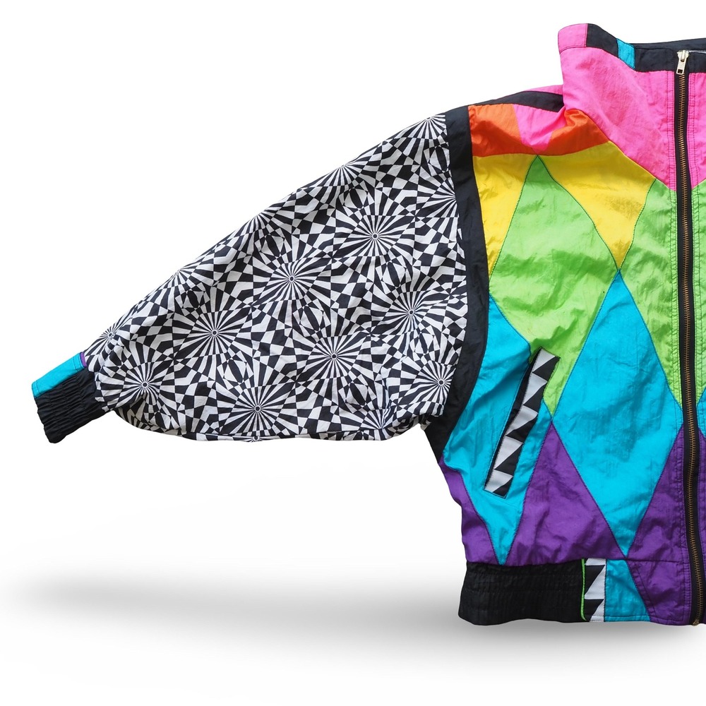 Giacca Sport VTG Windbreaker Jacket Women's S Colorblock Geometric 80s Trippy - Picture 6 of 12